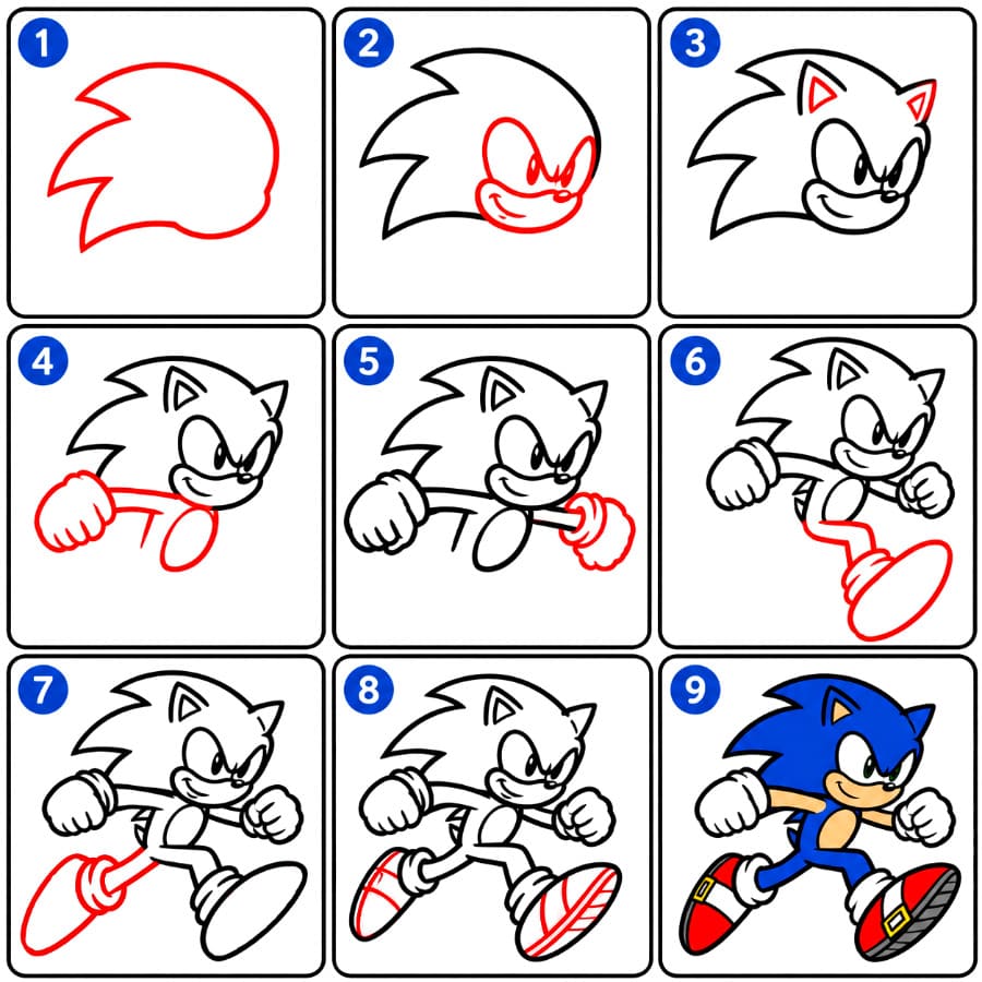 Sonic qui court dessin