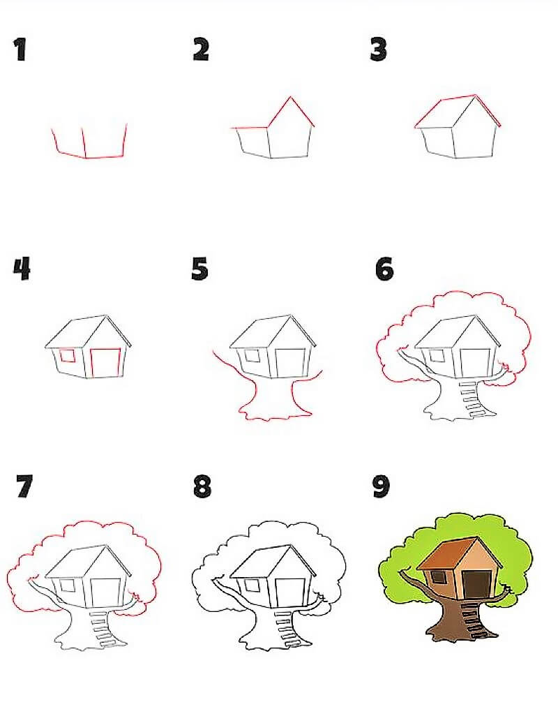 Une maison sur un arbre dessin