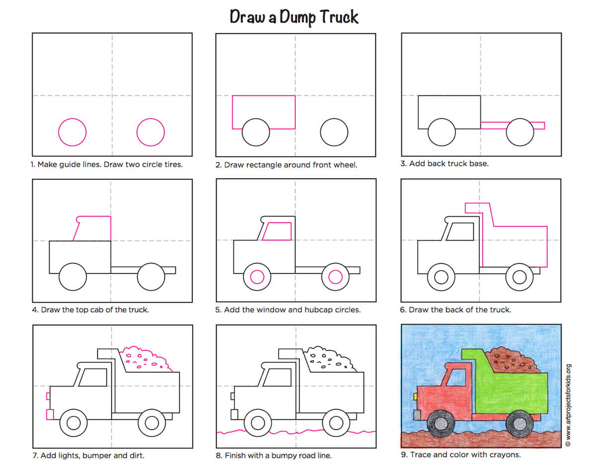 Un camion-benne avec des guides détaillés dessin