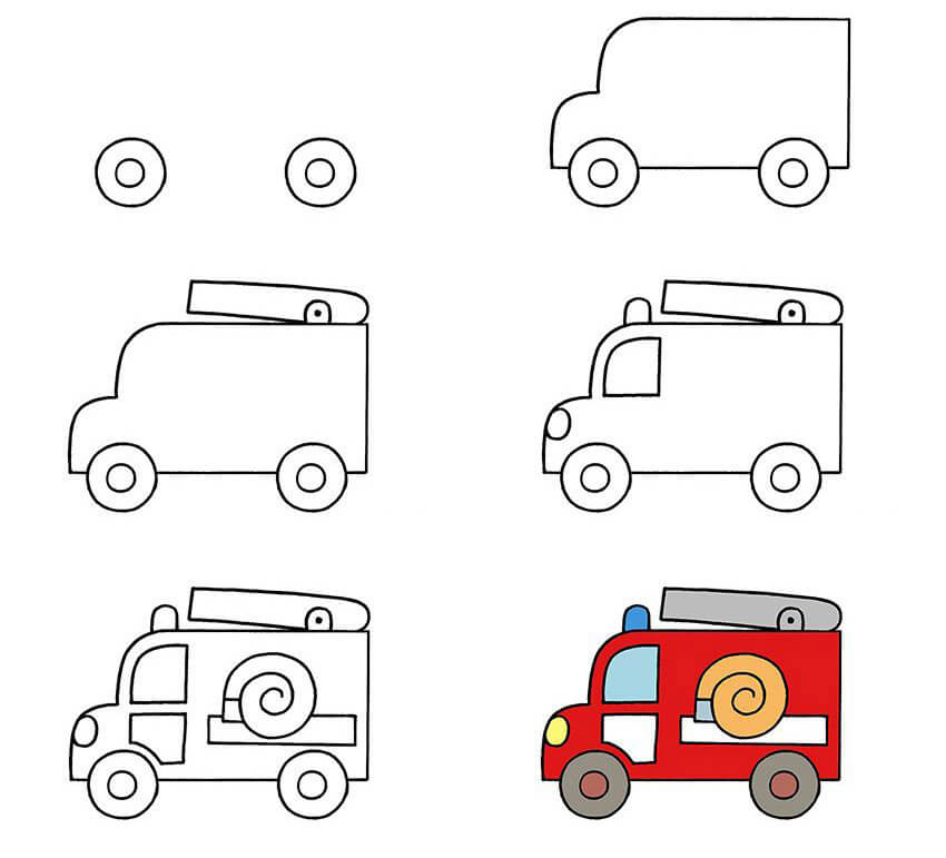 Un camion de pompiers de dessin animé dessin