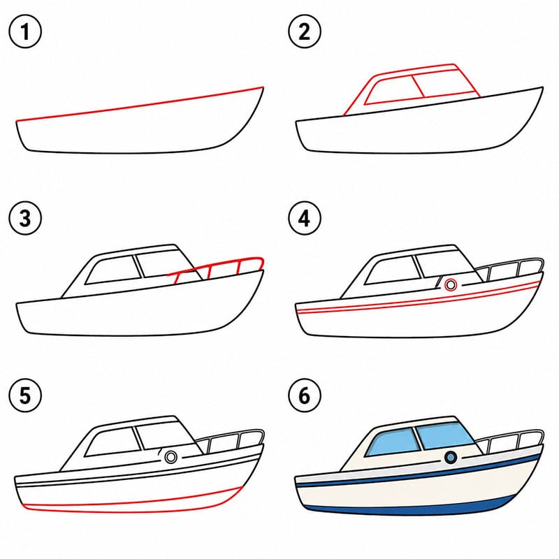 Bateau à cabine dessin