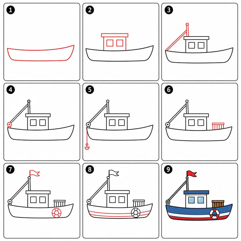 Image de bateau de pêche dessin
