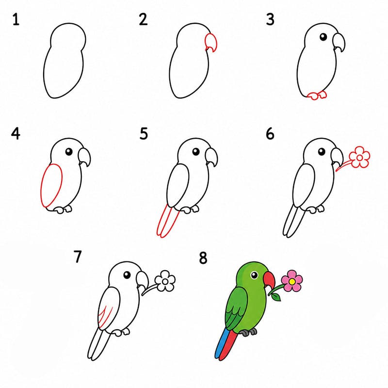 Perroquet avec une fleur dessin