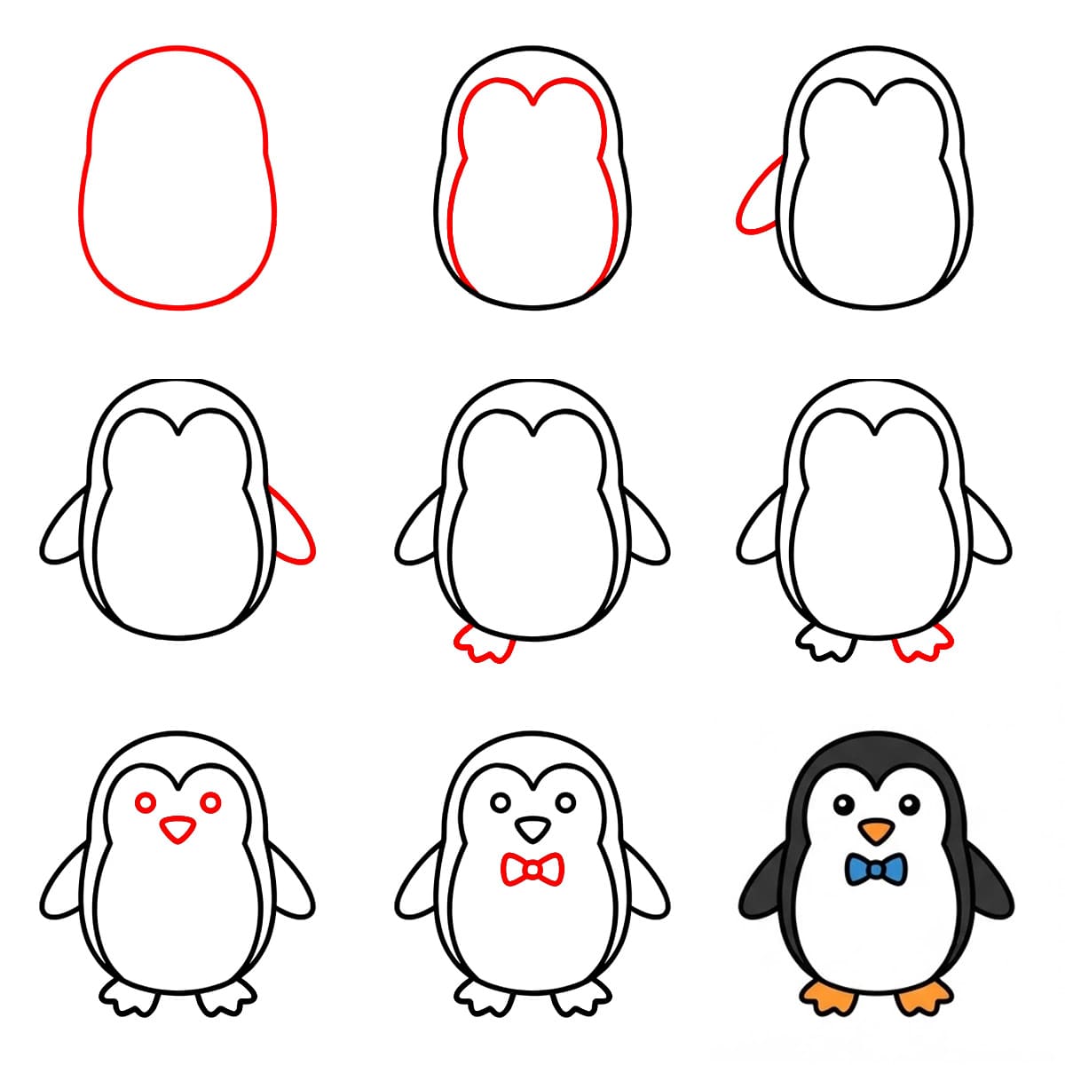 Pingouin avec un nœud papillon dessin