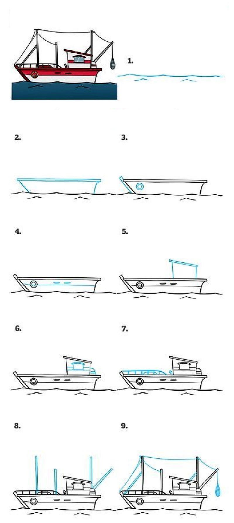 Un bateau avec des instructions détaillées dessin