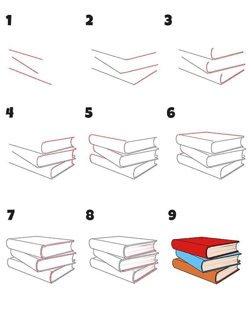 Comment dessiner Idée Un dossier de livres sur la table 3
