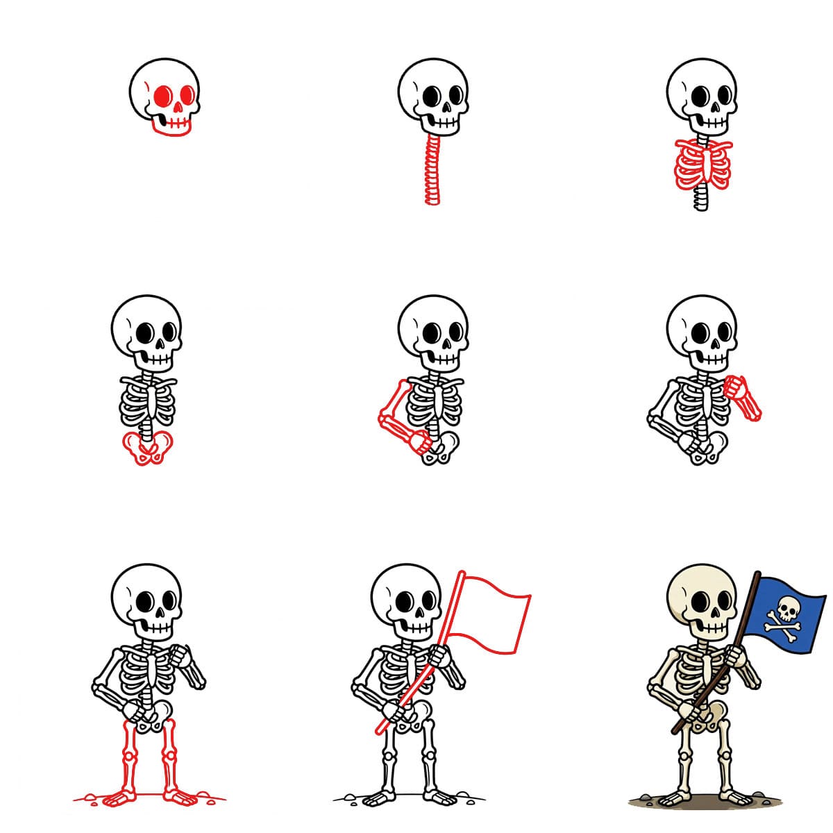 Squelette portant un drapeau dessin