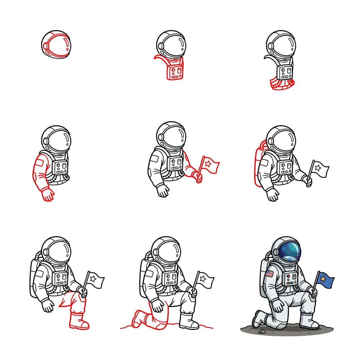 Astronaute à genoux dessin