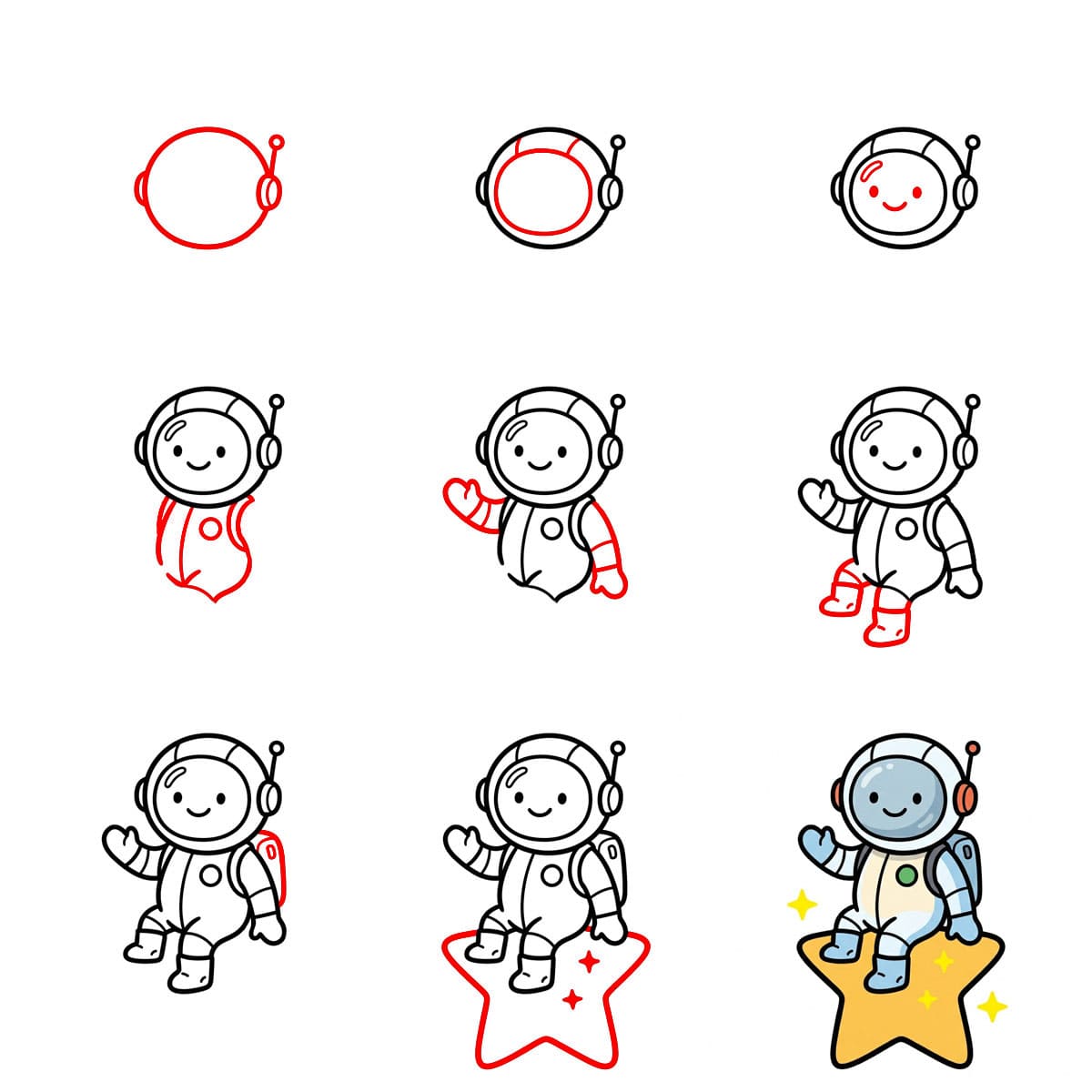 Astronaute sur une étoile dessin