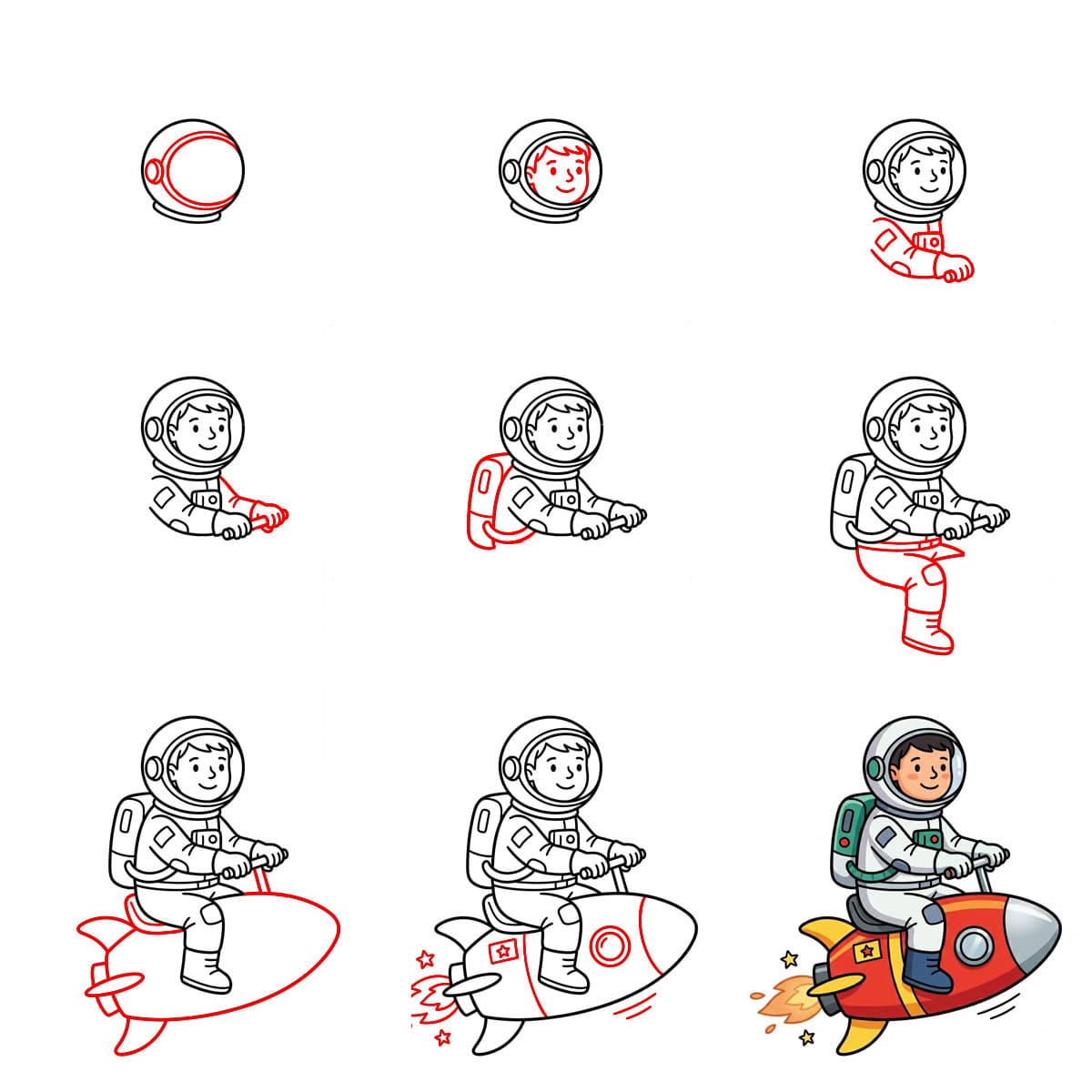 Astronaute sur une fusée dessin