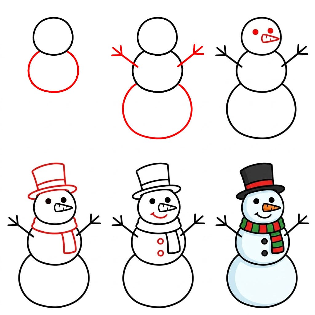 Bonhomme de neige avec chapeau dessin