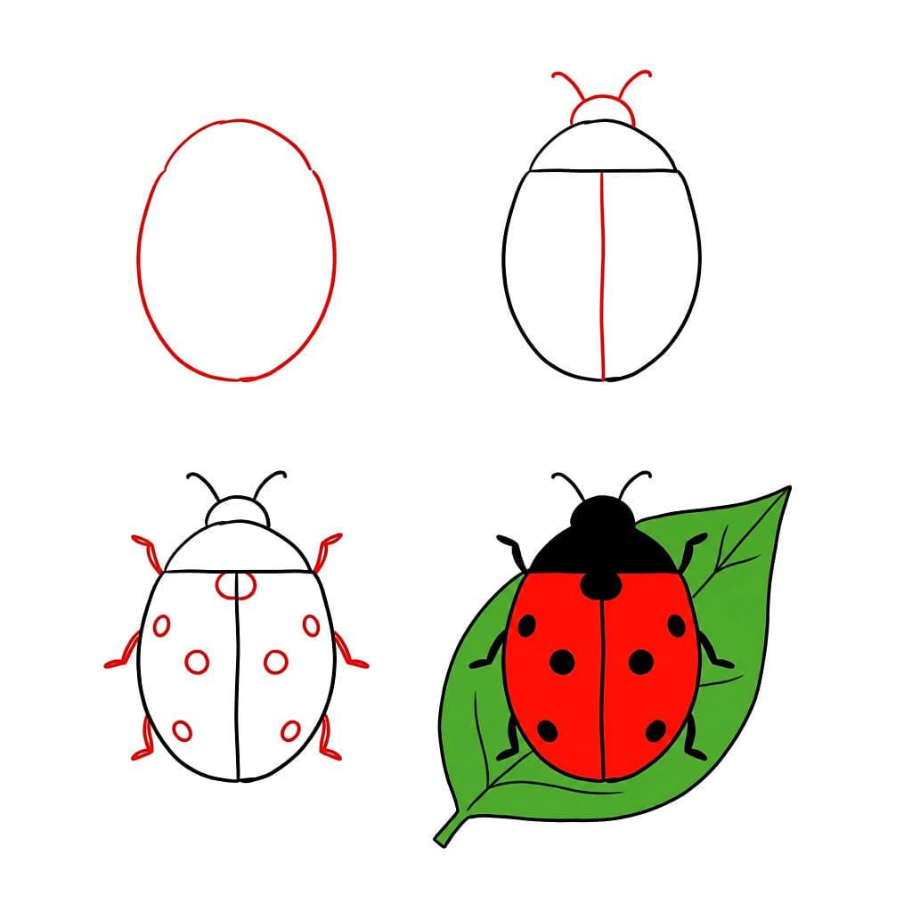 Coccinelle sur une feuille dessin