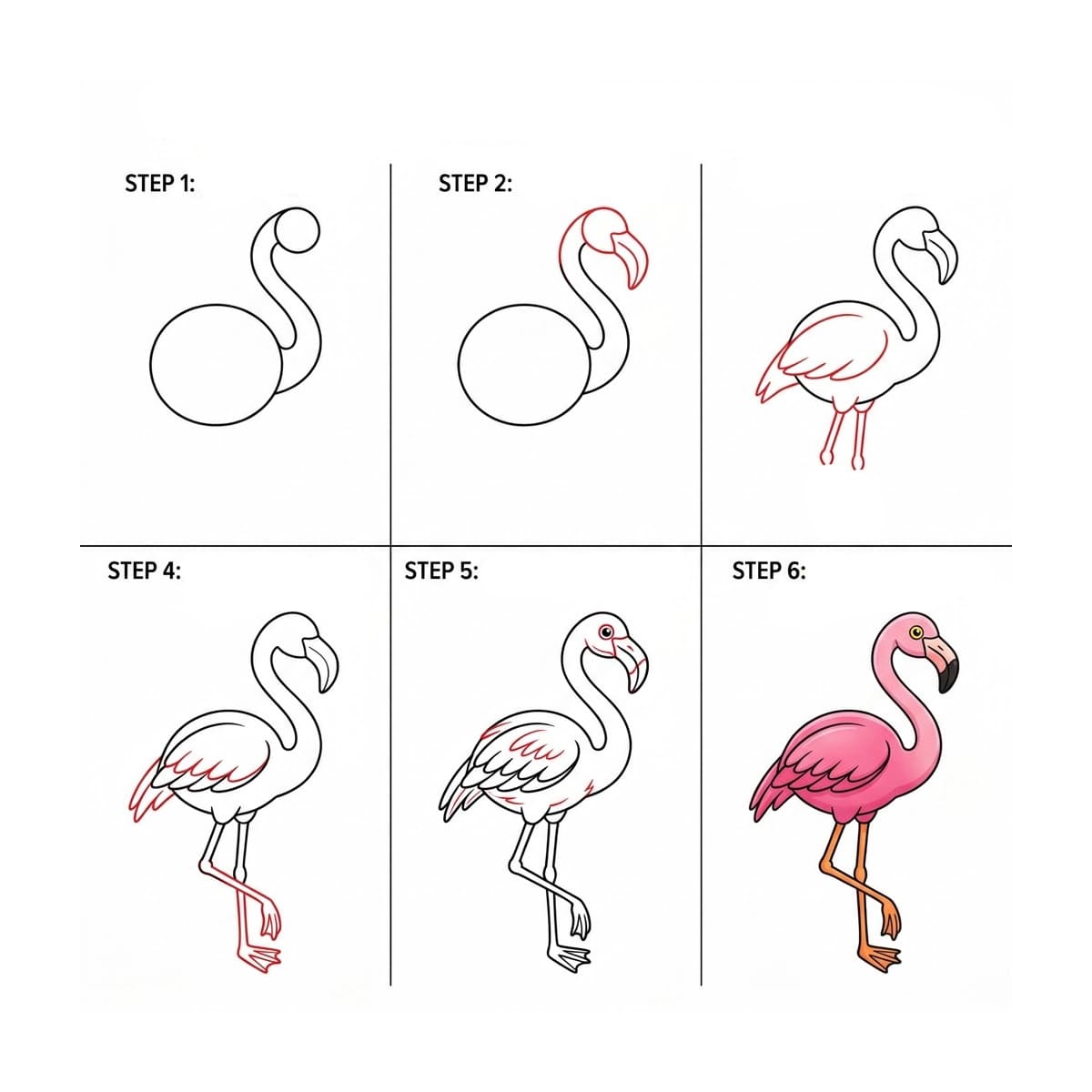 Flamant rose en liberté dessin