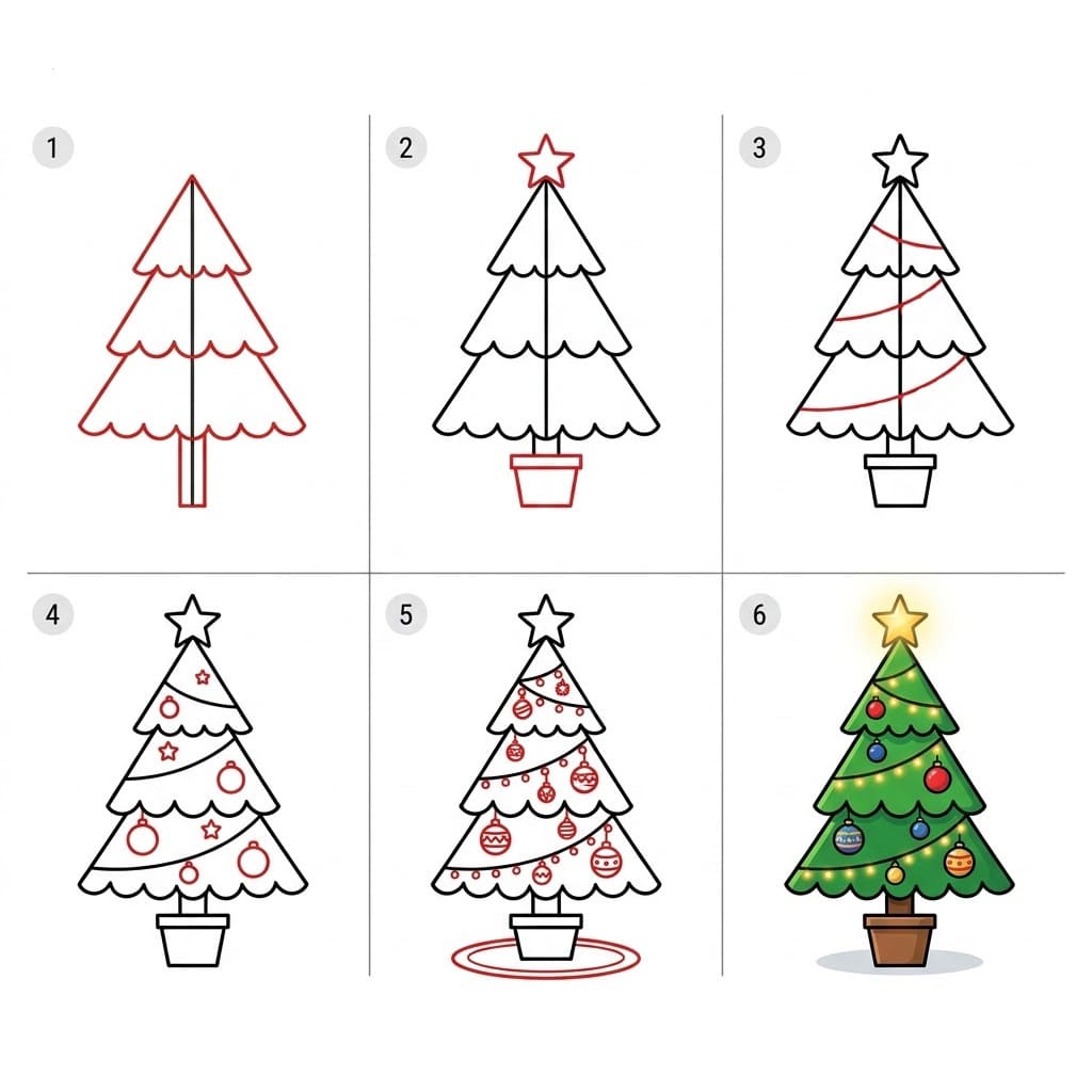 Sapin de Noël à aiguilles pointues dessin