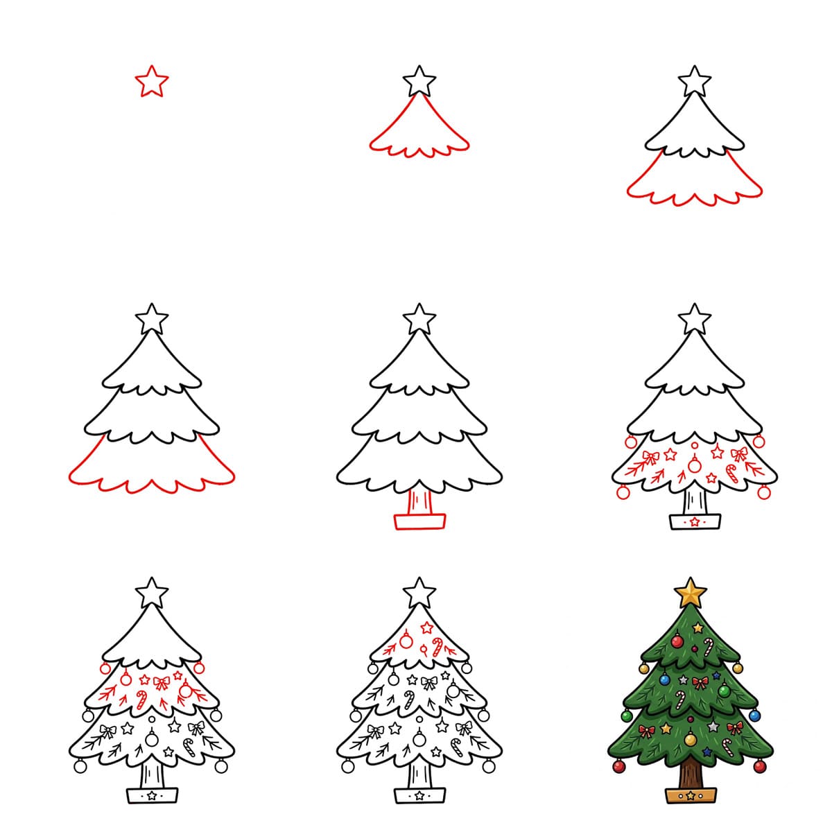 Sapin de Noël à base ronde dessin
