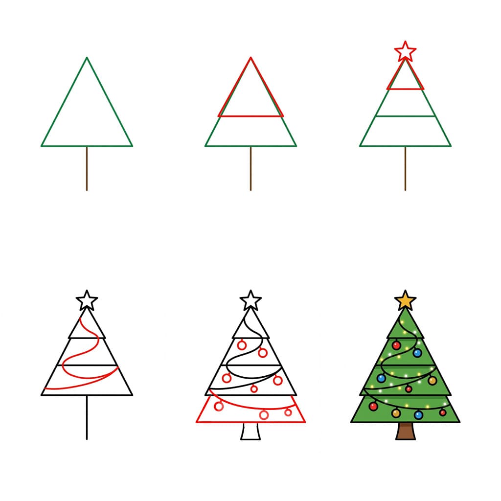 Sapin de Noël avec étoile au sommet dessin