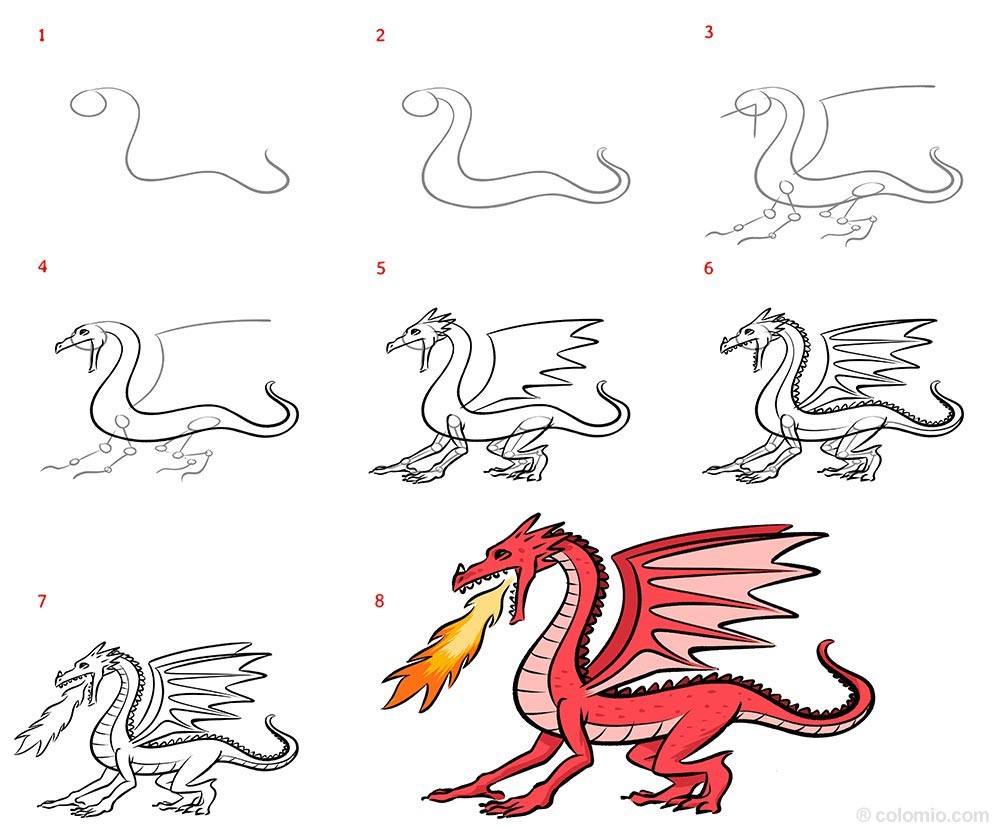 Un dragon cracheur de feu dessin