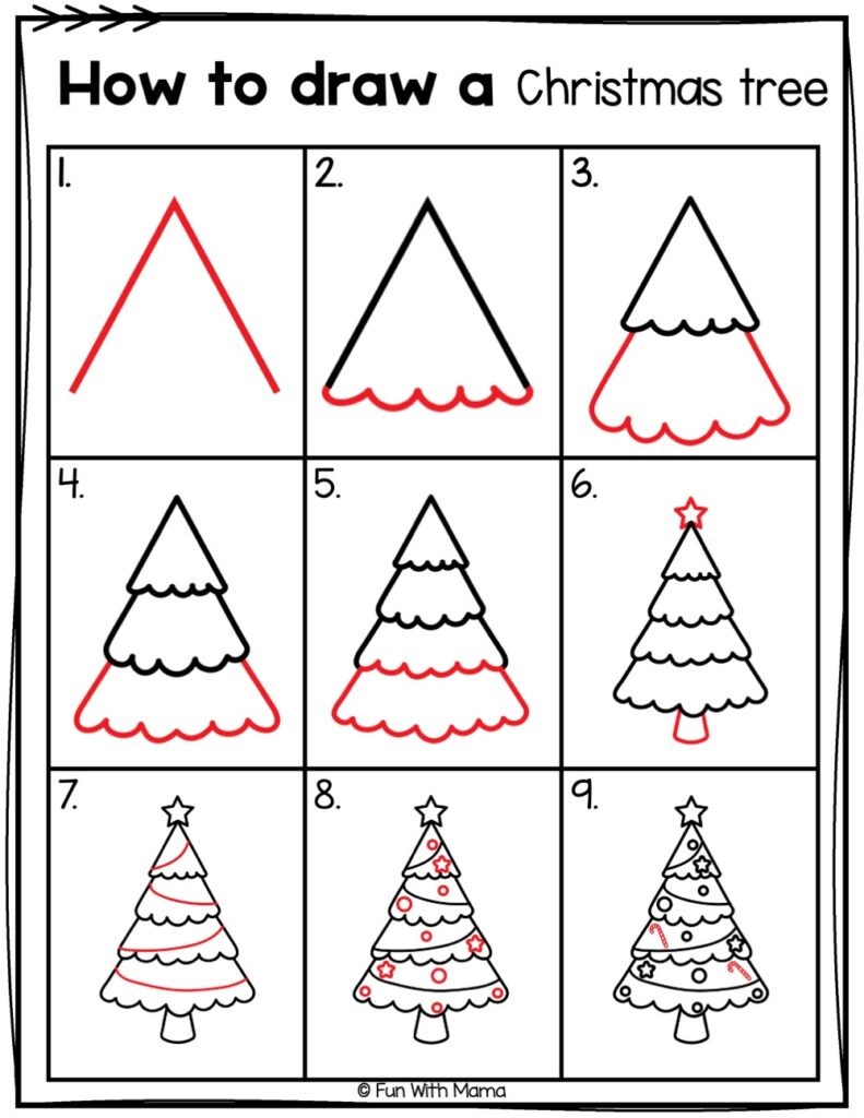 Un sapin de Noël détaillé étape par étape dessin