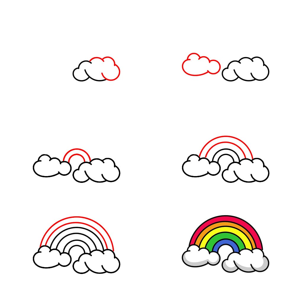 Arc-en-ciel et petits nuages dessin