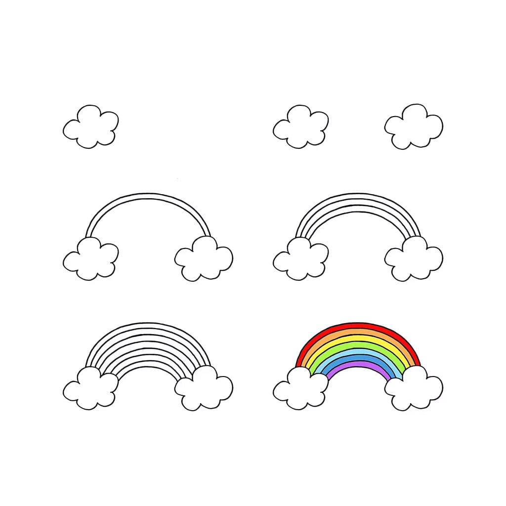 Arc-en-ciel nuageux blanc dessin