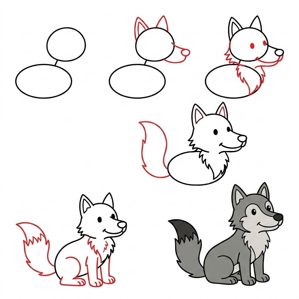 Petit loup assis dessin