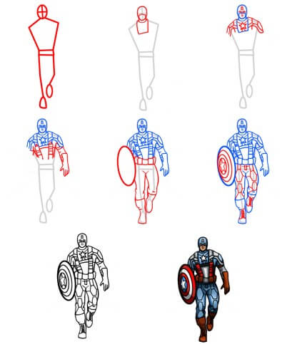Captain America s'avance dessin