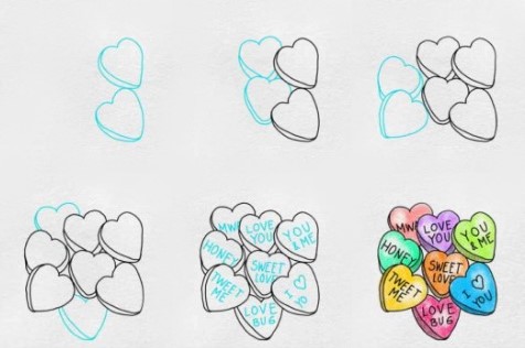 Bonbons en forme de coeur dessin