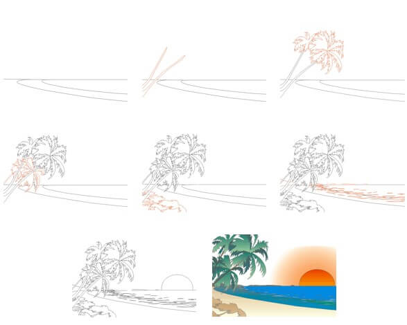 Coucher de soleil en mer (2) dessin