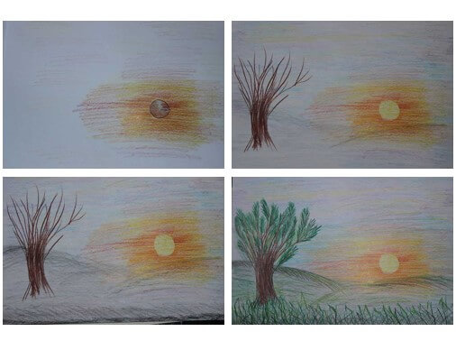 Coucher de soleil sur le pré (2) dessin