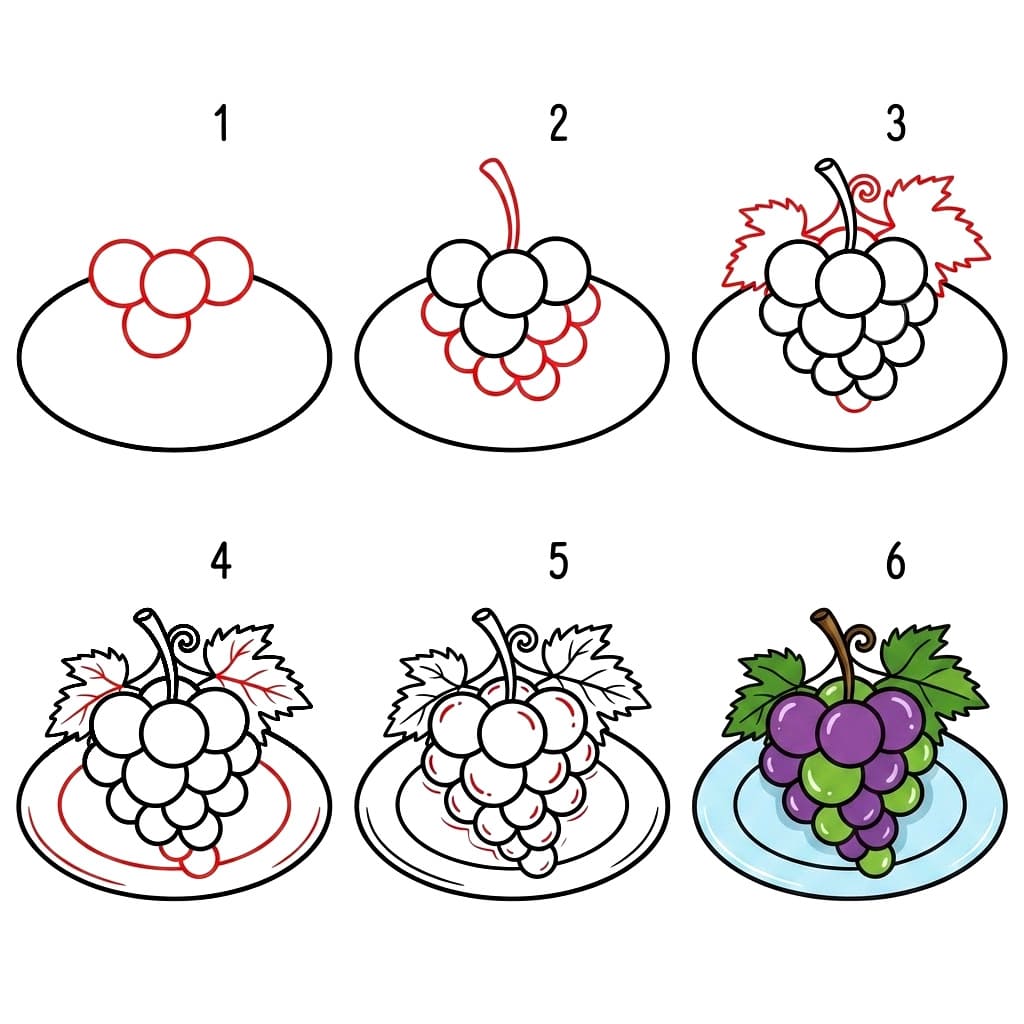 Grappe de raisins sur une assiette dessin
