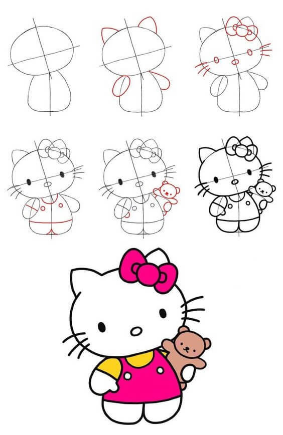 Hello Kitty embrasse l’ours dessin