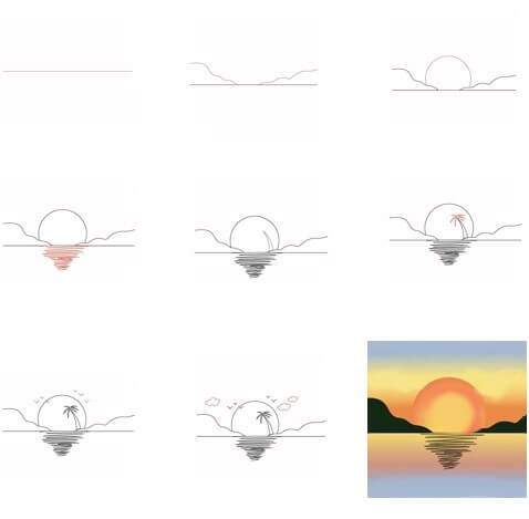 20 Facile Et Beau Id es De Dessin Coucher De Soleil Comment Dessiner 