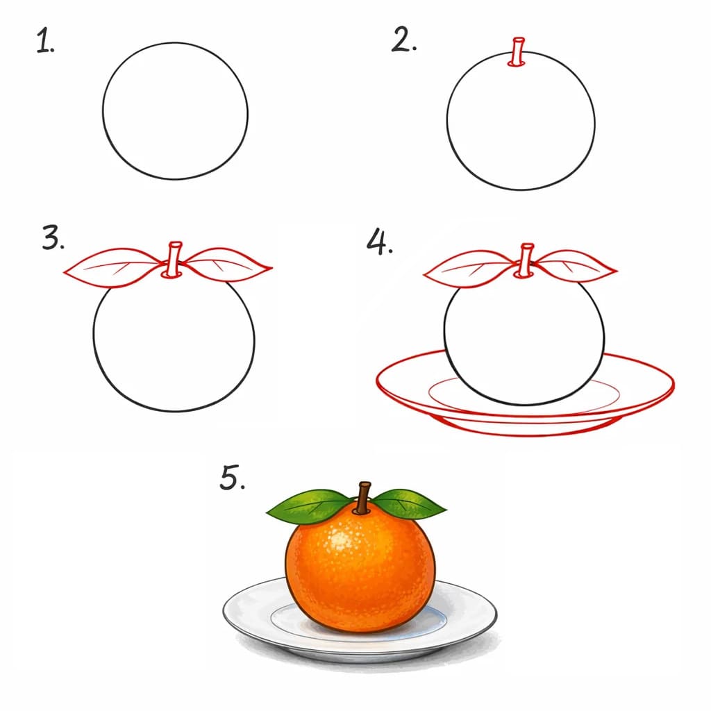 Orange sur une assiette dessin