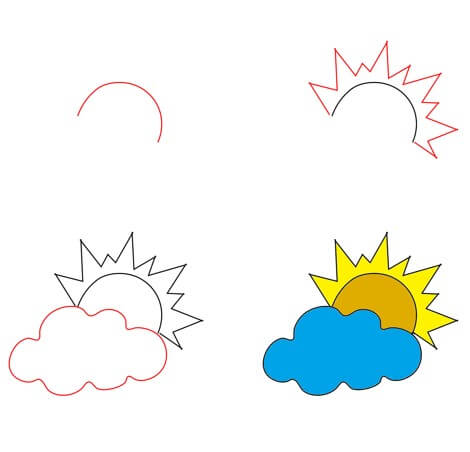 Soleil derrière les nuages (3) dessin