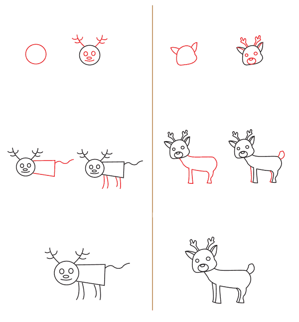 Comment dessiner Cerf pour enfant (2) - Dessin Facile