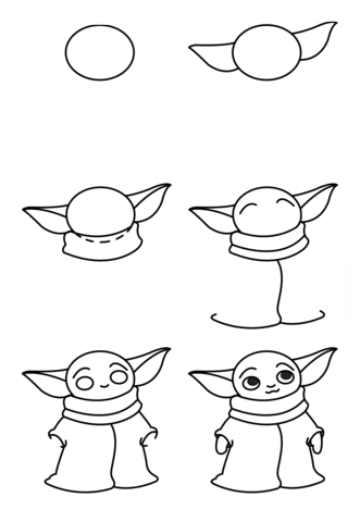 Étapes simples pour dessiner bébé Yoda (1) dessin