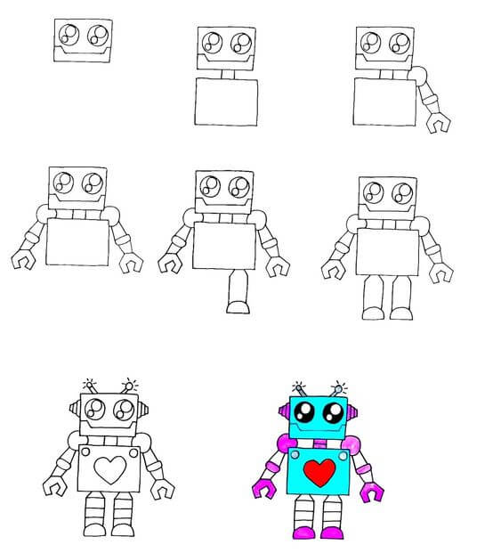 45 Facile Et Simple Id es De Dessin Robot Comment Dessiner Robot