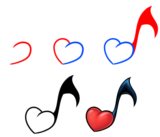 Notes de musique en forme de coeur dessin