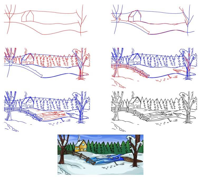 Idées de paysages d’hiver (13) dessin