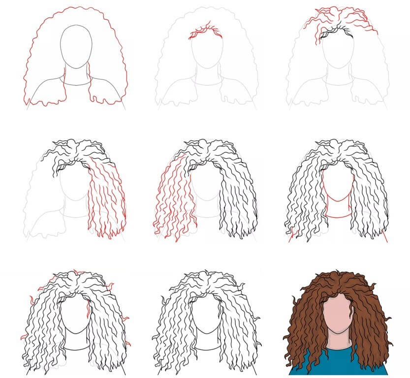 Cheveux bouclés dessin