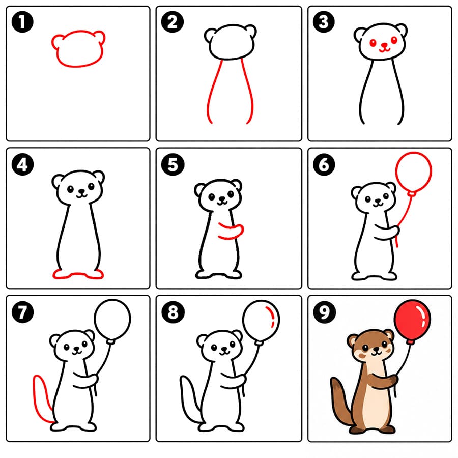 Belette tenant un ballon dessin