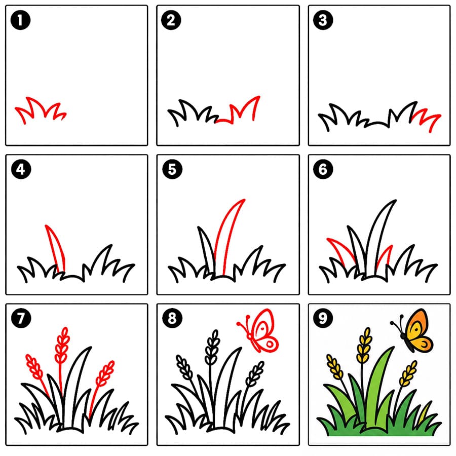 Mauvaises herbes avec papillon dessin