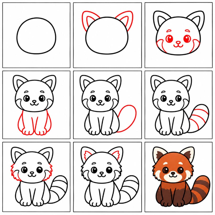 Image de panda roux souriant dessin