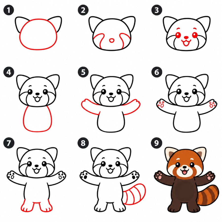 Panda roux les bras ouverts dessin