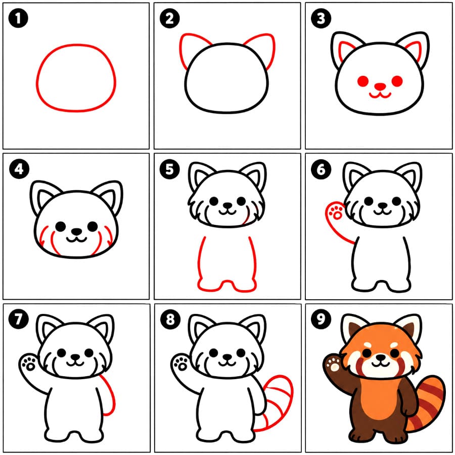 Panda roux qui fait signe de la patte dessin