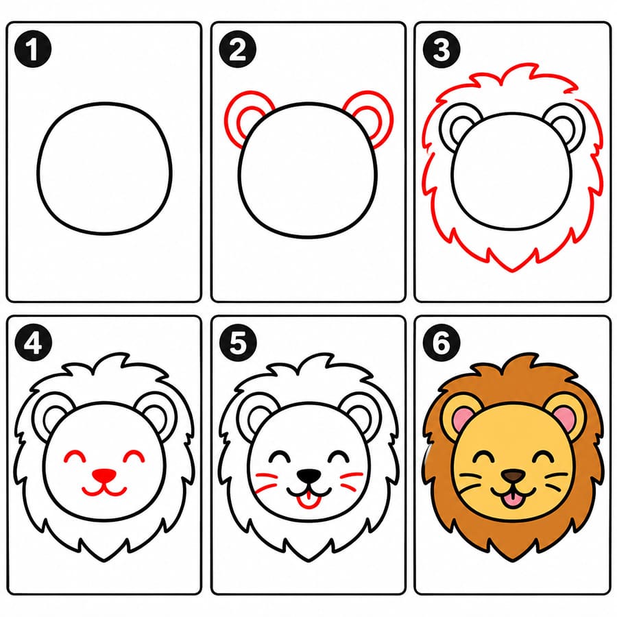 Visage de lion joyeux dessin