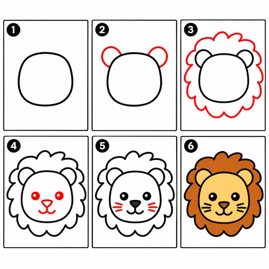 Visage de lion mignon et joyeux dessin