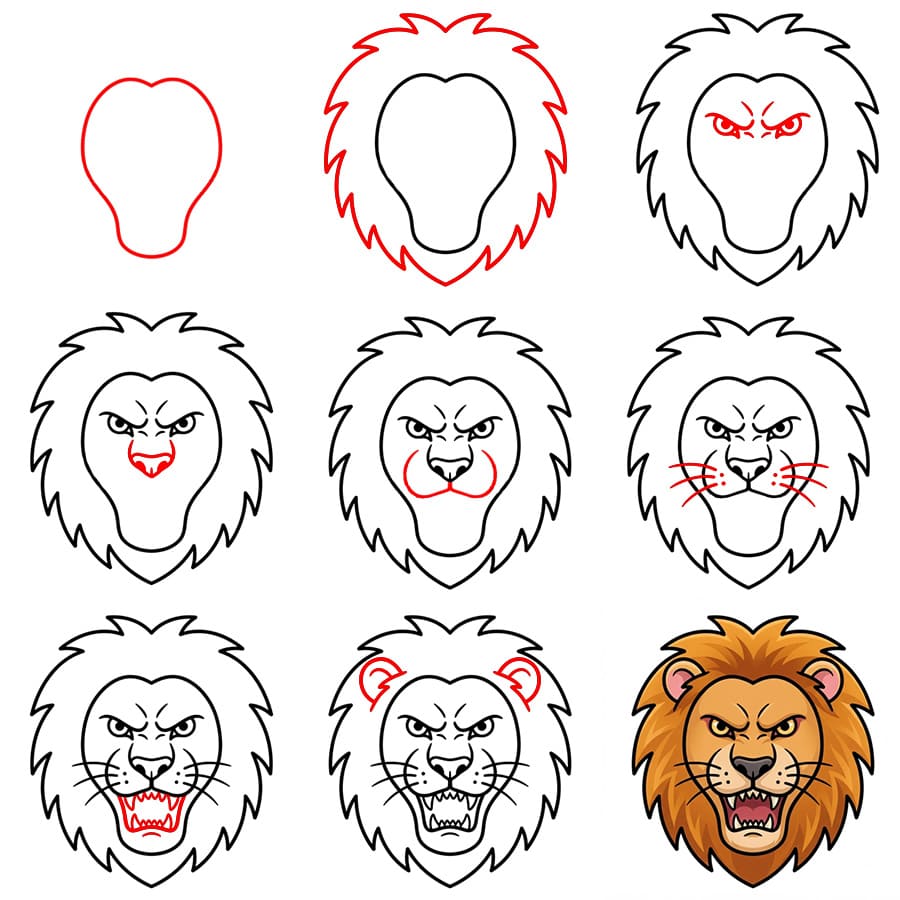 Visage de lion rugissant dessin