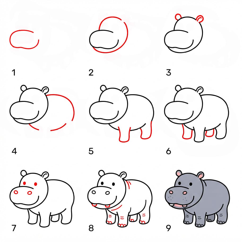 Bébé hippopotame mignon dessin