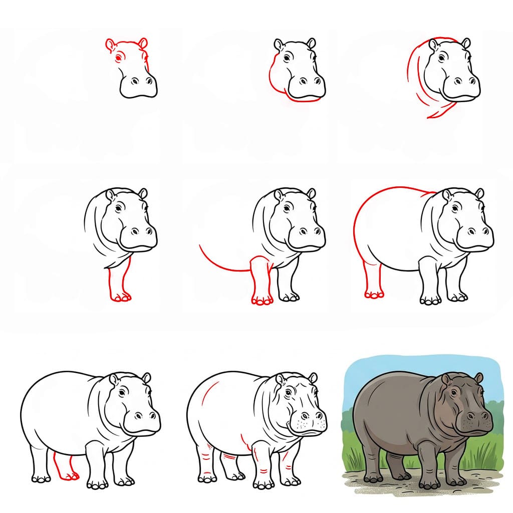 Gros hippopotame dessin